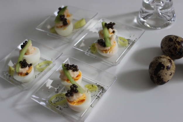 quail eggs with caviar and tarama