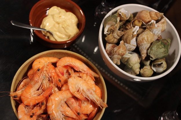 shrimps and whelks for dinner